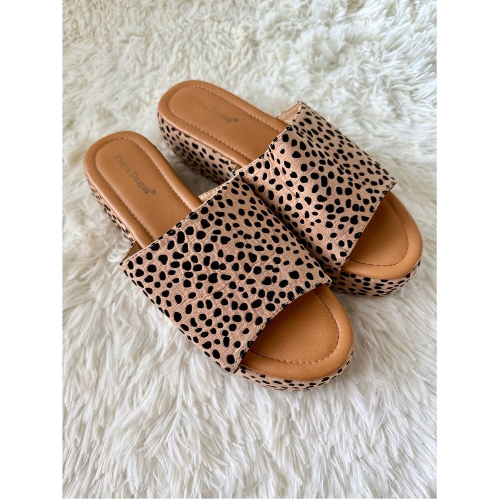 Pierre Dumas Leopard Print Slide Sandals Platform Summer Casual Women’s Size 8